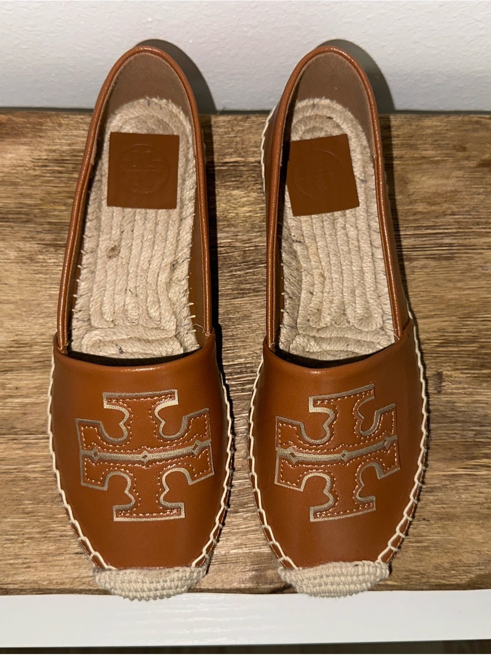 Tory Burch Cognac Brown Leather Espadrille Flats